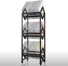 3 Tier Vinyl Record Rack Stand Holds 300 LP Albums Rolling Shelf Black Storage picture