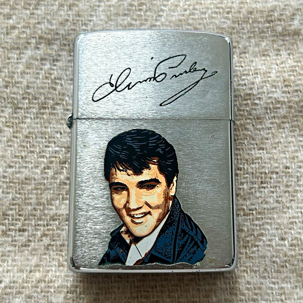 Vintage 1987 Zippo Elvis Presley Lighter Brushed Chrome B III Worn Collectible