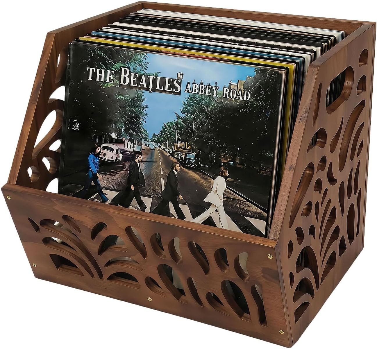 Vinyl Record Storage 60+ Lps Holder Wooden Crate Display Chestnut Finish