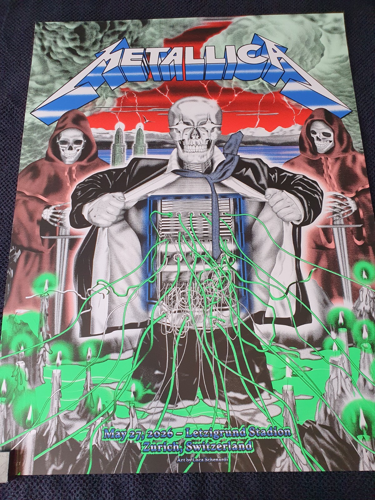 Metallica Show Poster Zurich Switzerland LTD /75 AP signed back- FREE Fan Cards