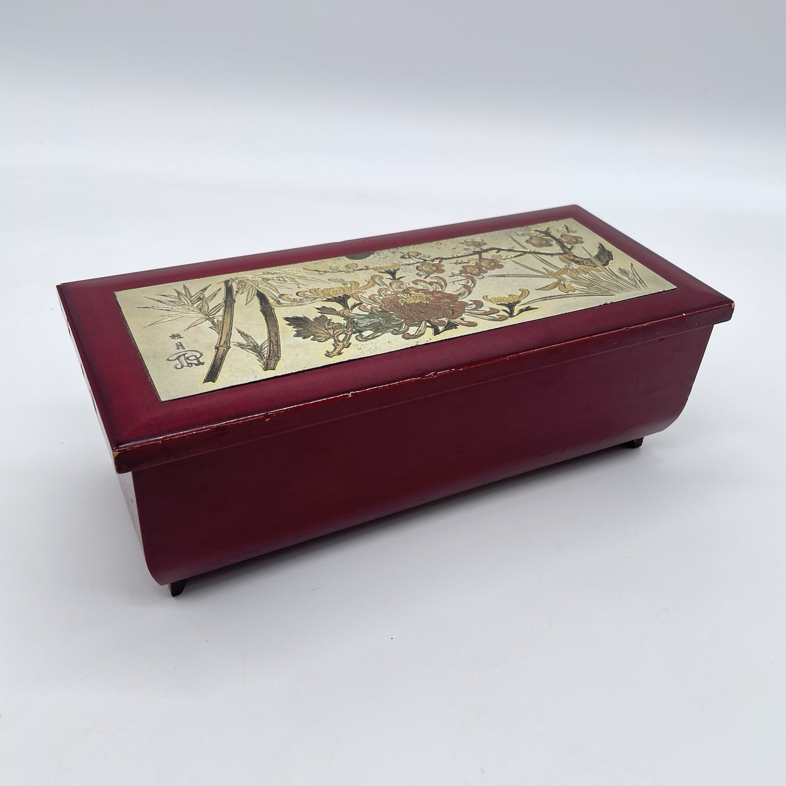 Vintage Chokin Japan Music Jewelry Box Sankyo You Are My Sunshine Red Floral