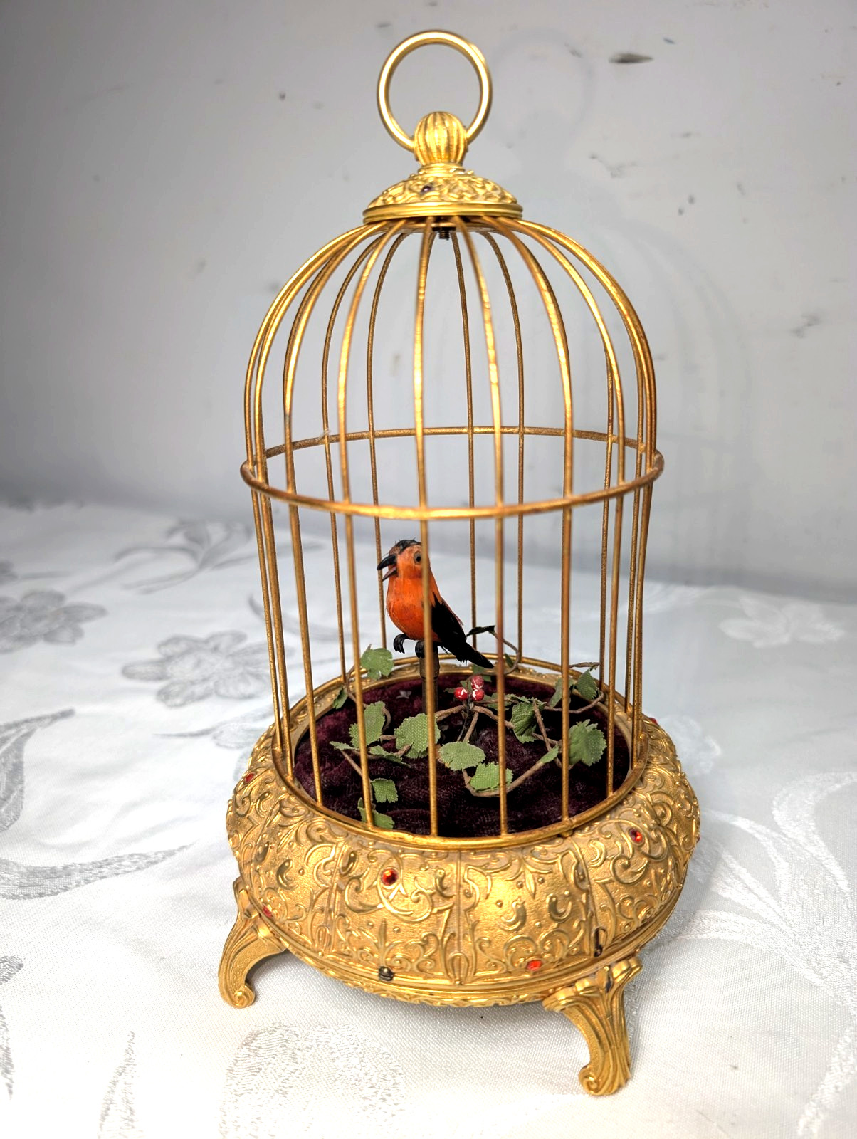 Vintage German Singing Bird Cage Music Box AS IS Parts For Parts or Restoration
