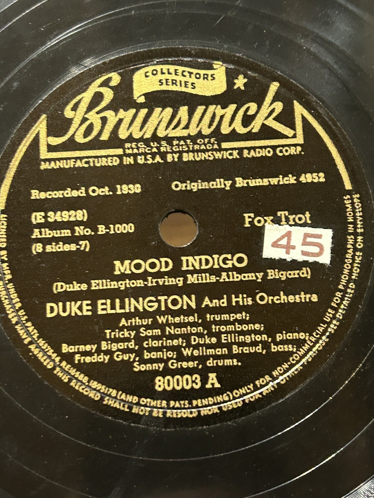 Duke Ellington Brunswick - Wall Street Wail / Mood Indigo Banjo 78RPM