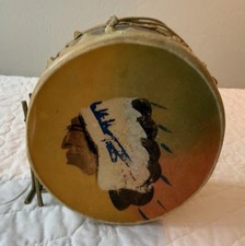 Vintage Souvenir Drum, Southwest Decor, Leather & Tin, Indian picture