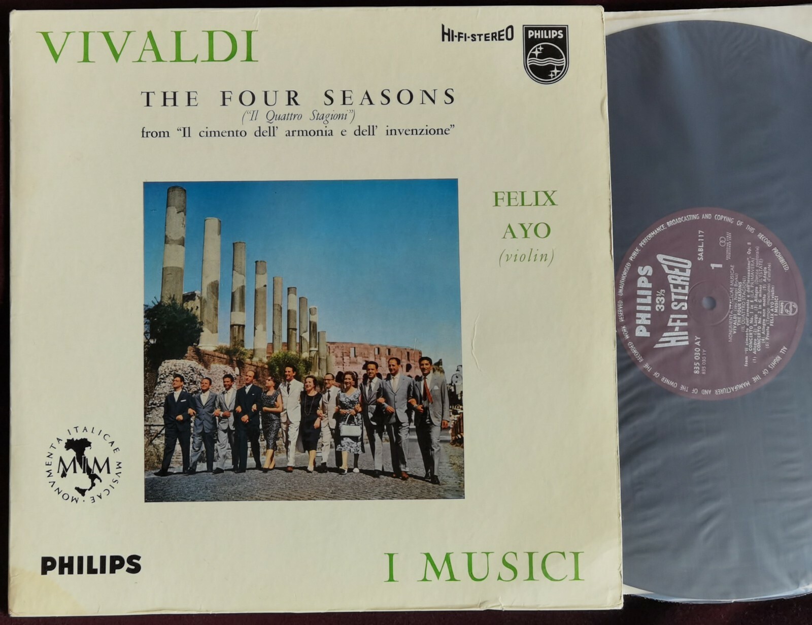 PHILIPS SABL 117 HI-FI STEREO AYO I MUSICI VIVALDI THE FOUR SEASONS LP UK ED1