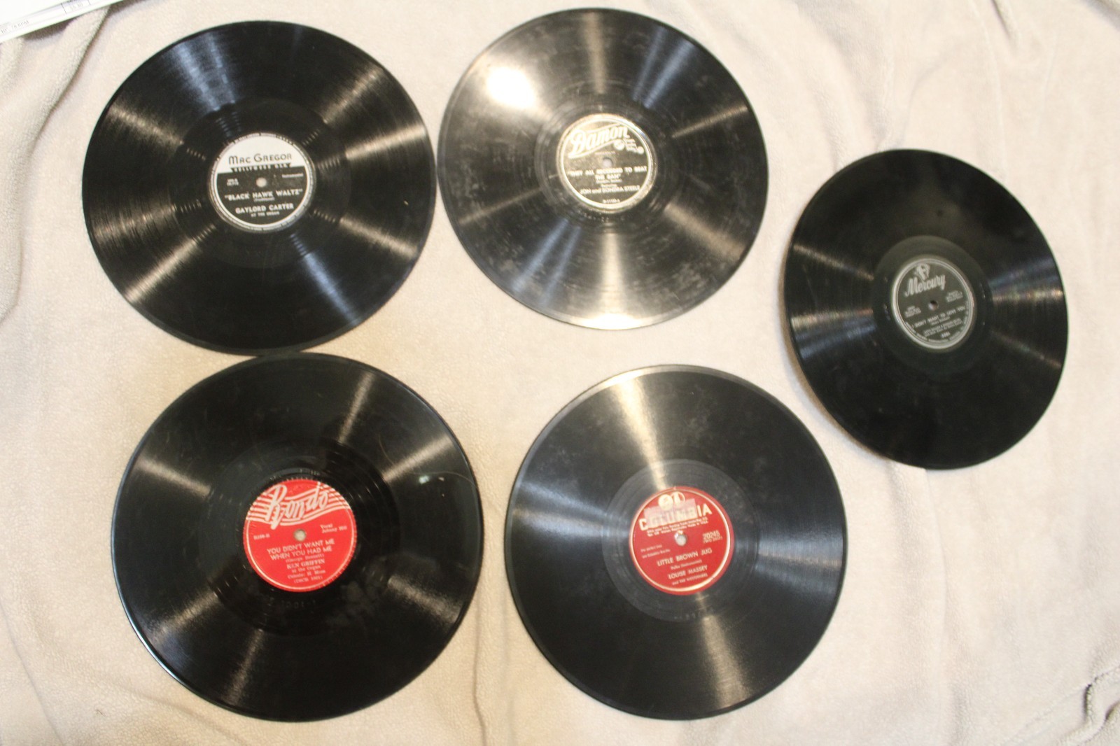 Lot of 5 Vintage 78 RPM Records Ken Griffin Louise Massey MacGregor Mercury 10\