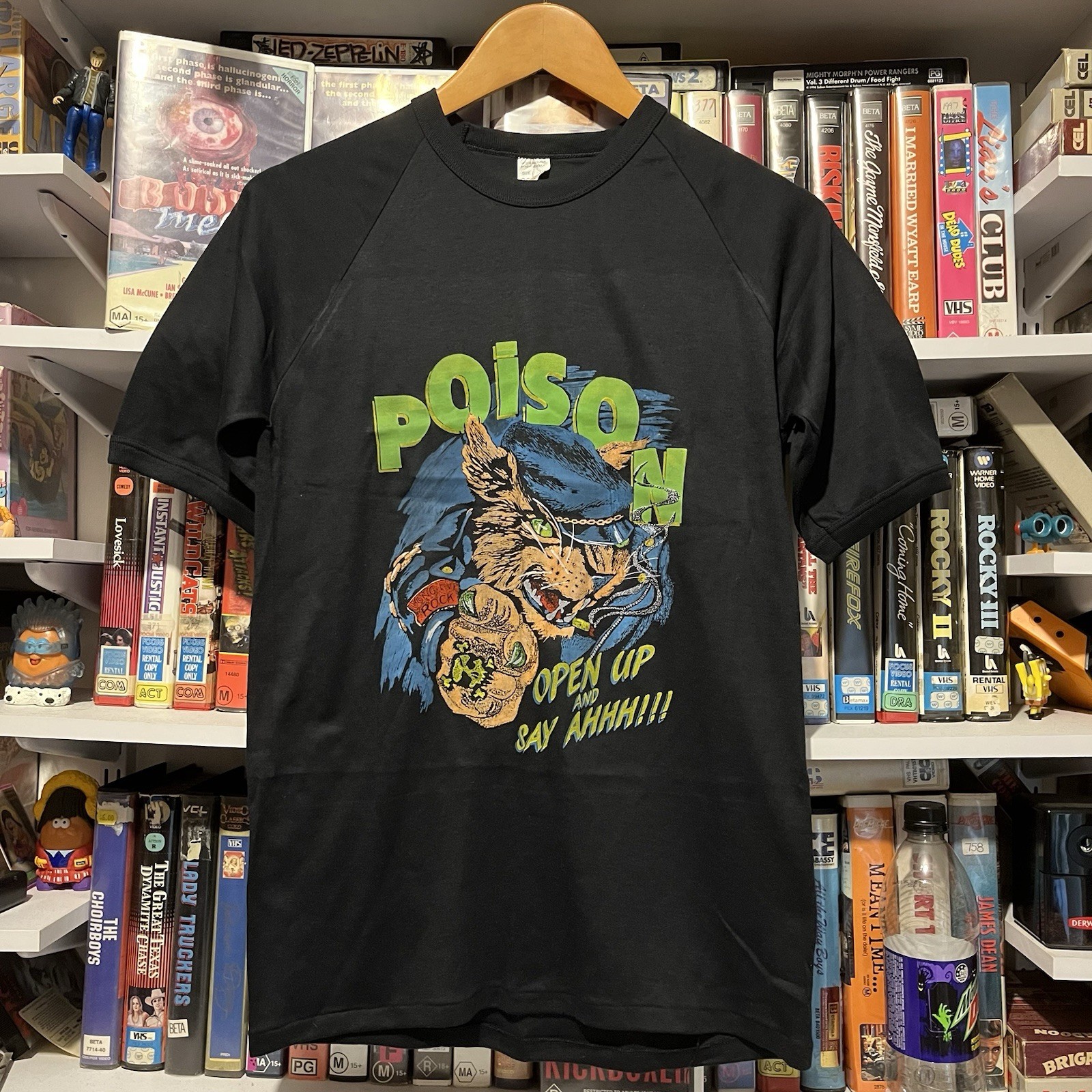 Vintage 1980s 80s Poison Open Up And Say Ahh Band T Shirt Raglan Size S Aus Made