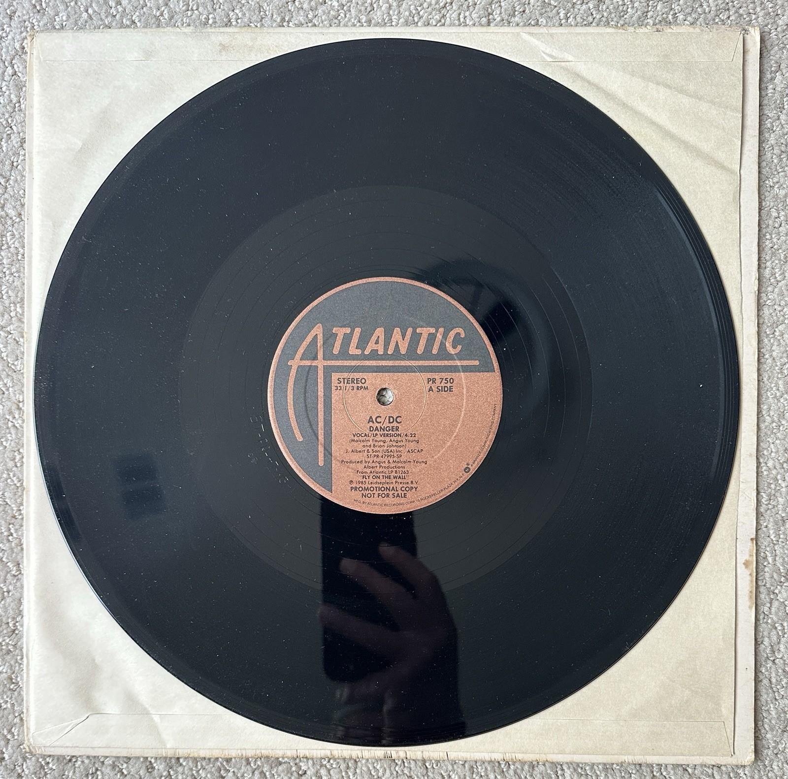 AC/DC Danger 12” Single Vinyl 1985 Atlantic AOR Promo Leidseplein Press PR750 EX