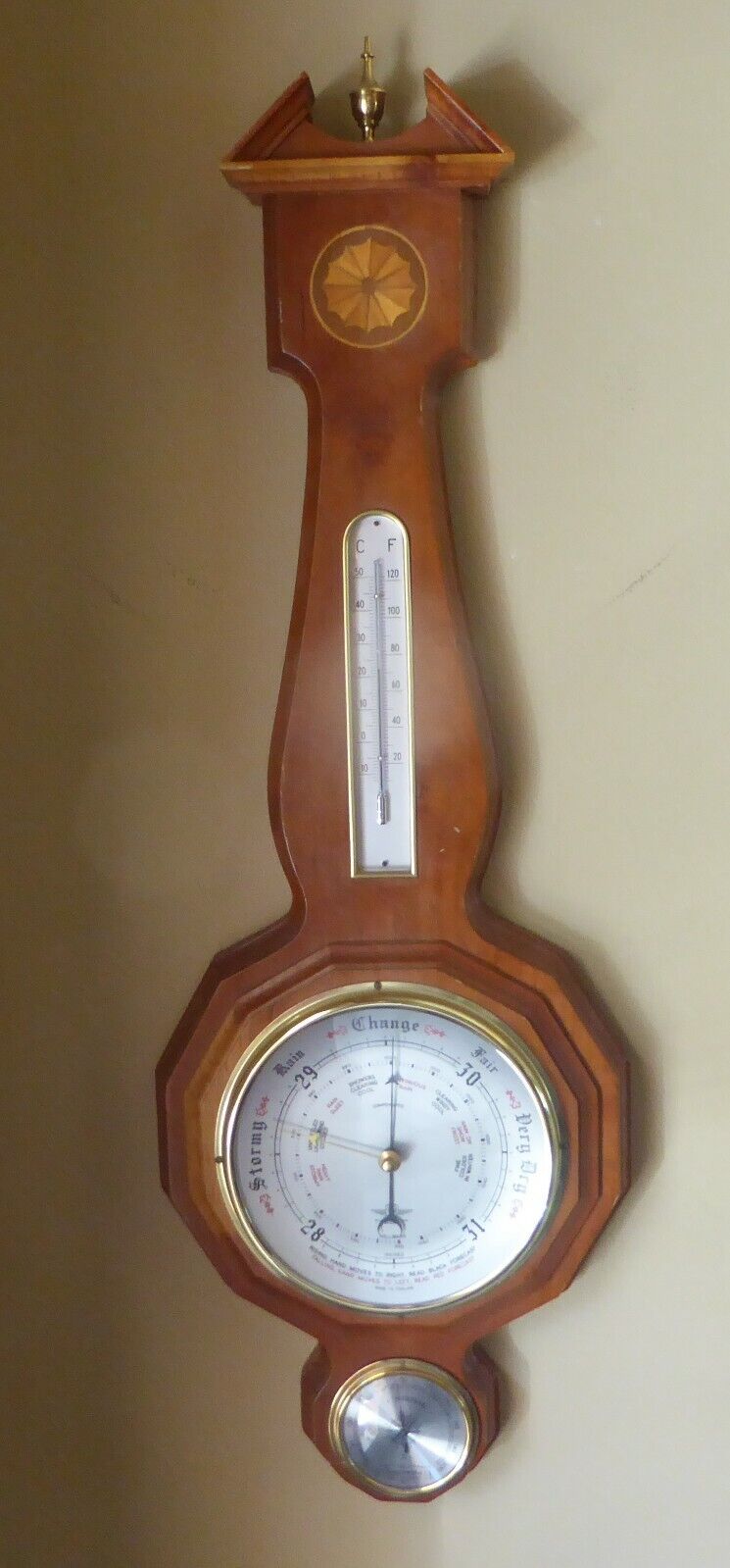 30” Vintage  Banjo Style Mahogany Weather Station Barometer Hygrometer