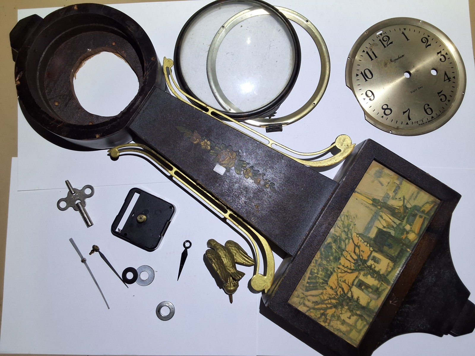 Ingraham Banjo Vintage Wall Clock with Key Parts Or Repair Selling As Is