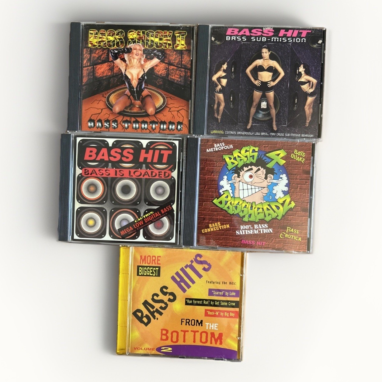 SUPER RARE Lot 5 Vintage Mega Bass CDs Bass Quake Bass Hits Techno 90s HTF