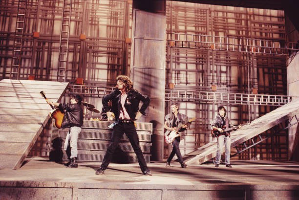 The Rolling Stones Performing On The Set Of The Music Video For On- Old Photo