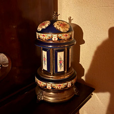 Italian Cigarette carousel Vintage Blue Gold White Floral / music/opens  picture