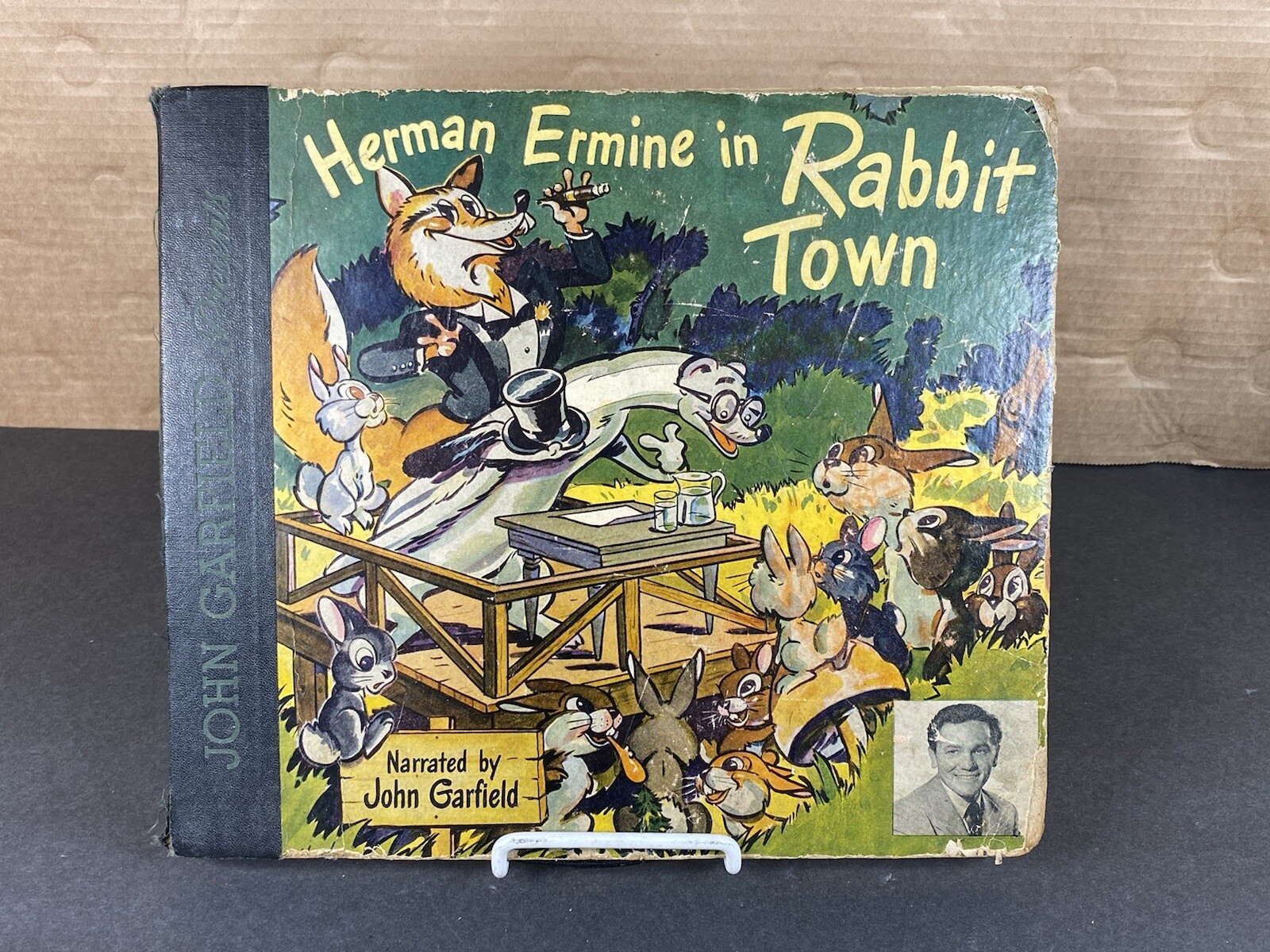 Herman Ermine in Rabbit Town Vintage Childrens Record Cover - Fox Smoking Cigar