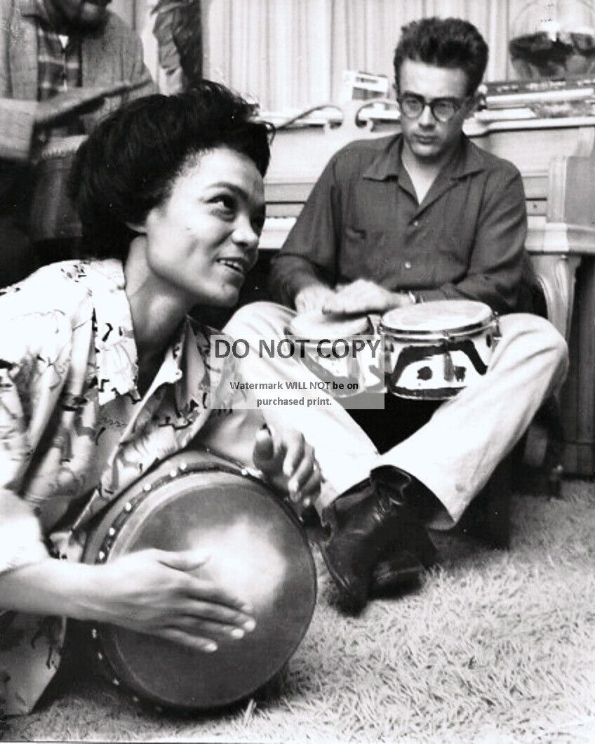 EARTHA KITT AND JAMES DEAN PLAYING BONGO DRUMS IN 1954 - 8X10 PHOTO (ZZ-968)