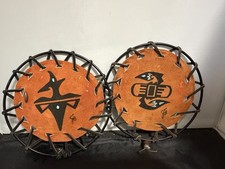 Set of 2 Acoma Pueblo Painted Rawhide Mini Drums Native Southwest Decor picture
