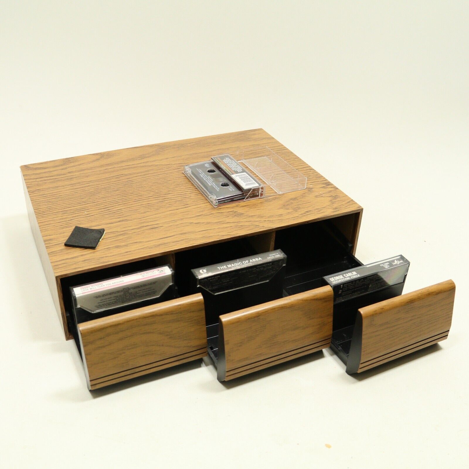 Vintage 3 Drawer 36 Audio Cassette Tape Storage Holder Case Faux Wood Grain