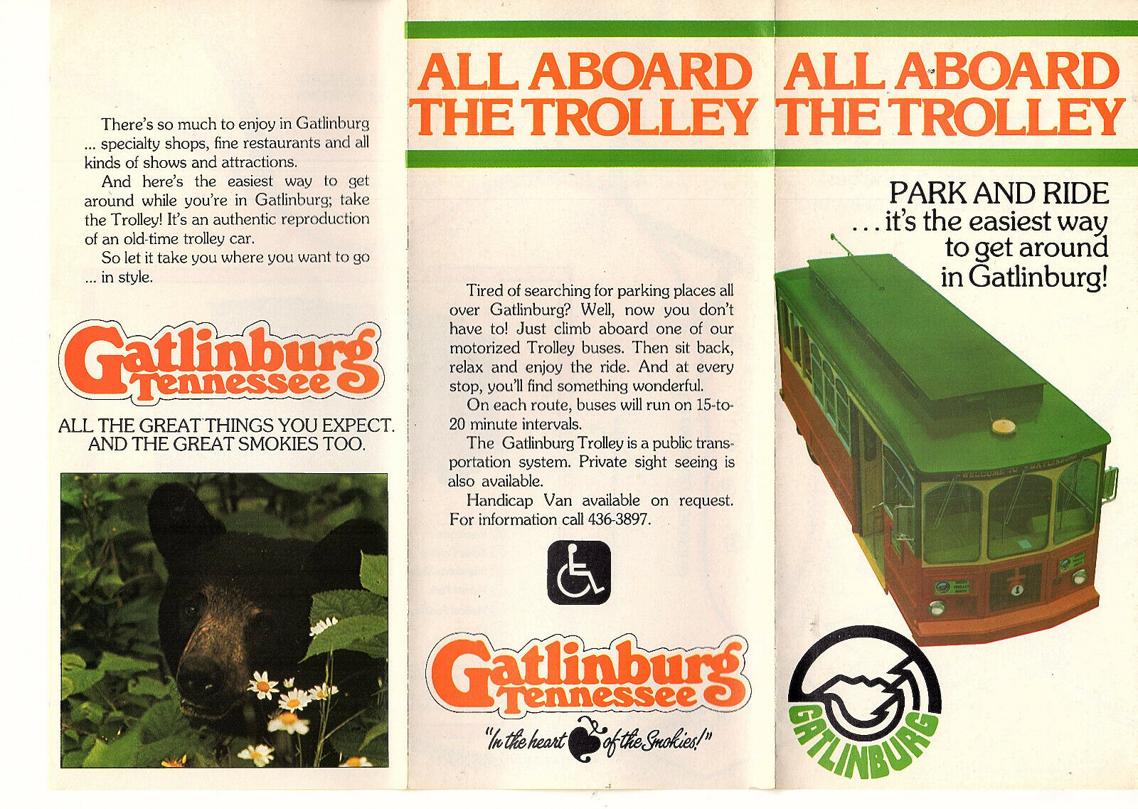 Gatlinburg Tennessee Trolley Vintage Travel Brochure Keyed Route Map 