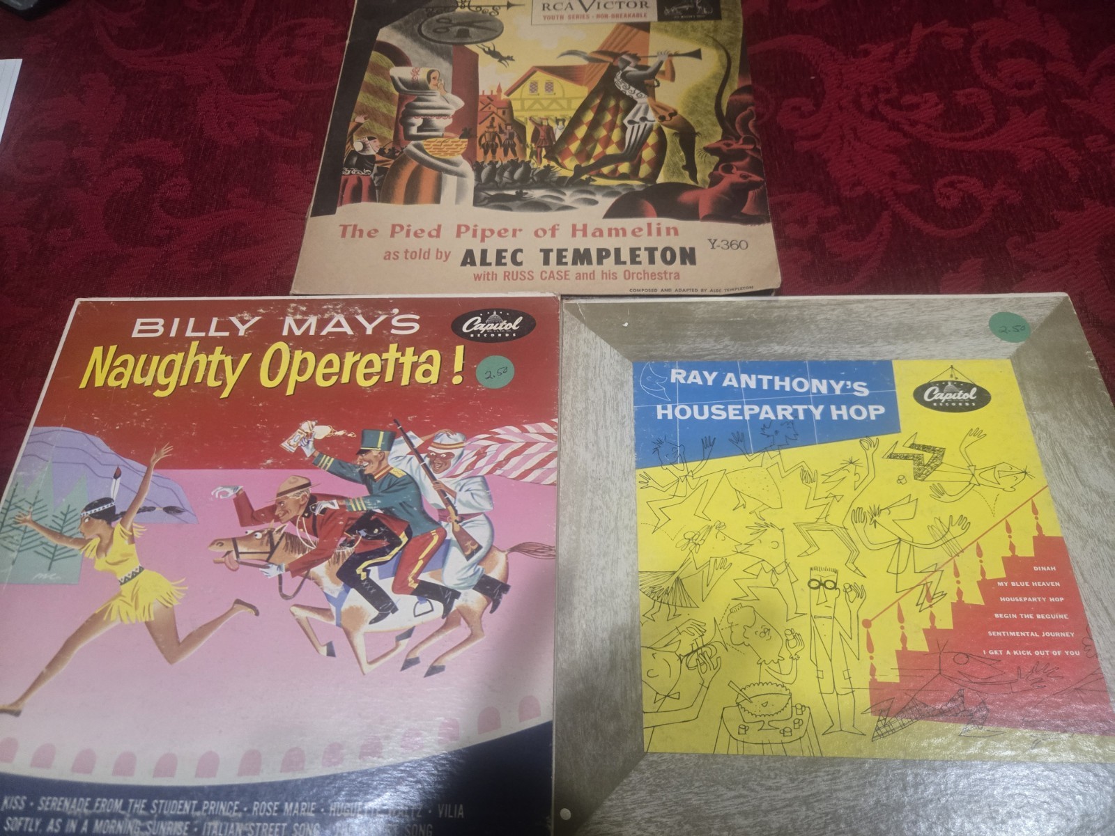 Vintage Mid-Century Vinyl Record Album Cover Lot (3 Albums) – For Display Only