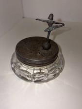 Vintage German Reuge Music Box Silver Plated Ballerina Cut Glass Dresser Jar picture