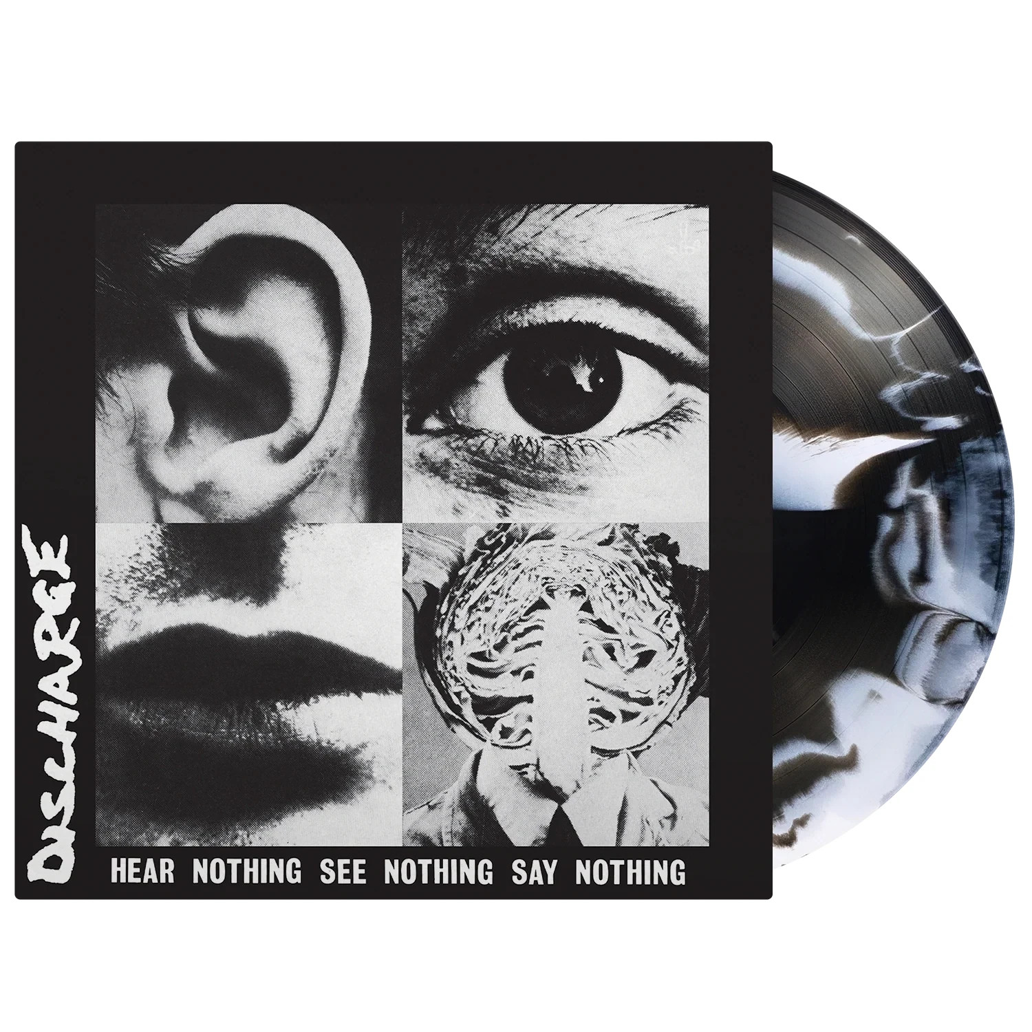Discharge 'Hear Nothing..' White Black Swirl Vinyl (Release Date Sep 18 2026)