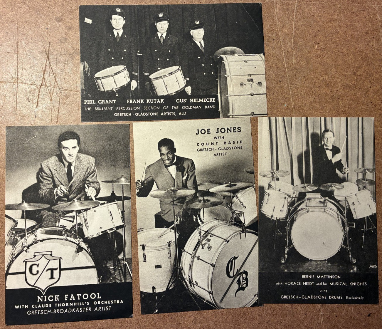Rare Vintage 1940's Gretsch Drums Advertising Postcard Lot of 4