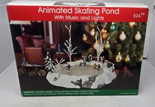 Vintage Animated Skating Pond Lights & Music Christmas Village Holiday Decor picture