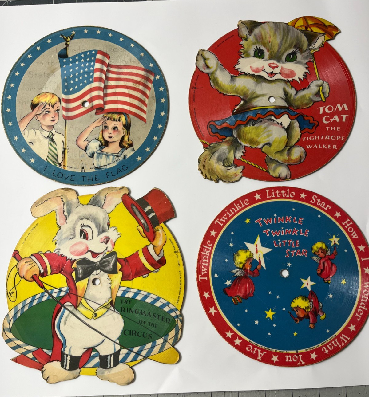 Set of 4 vintage Voco Records, I love The Flag, Tom Cat, Ringmaster, Sixpence