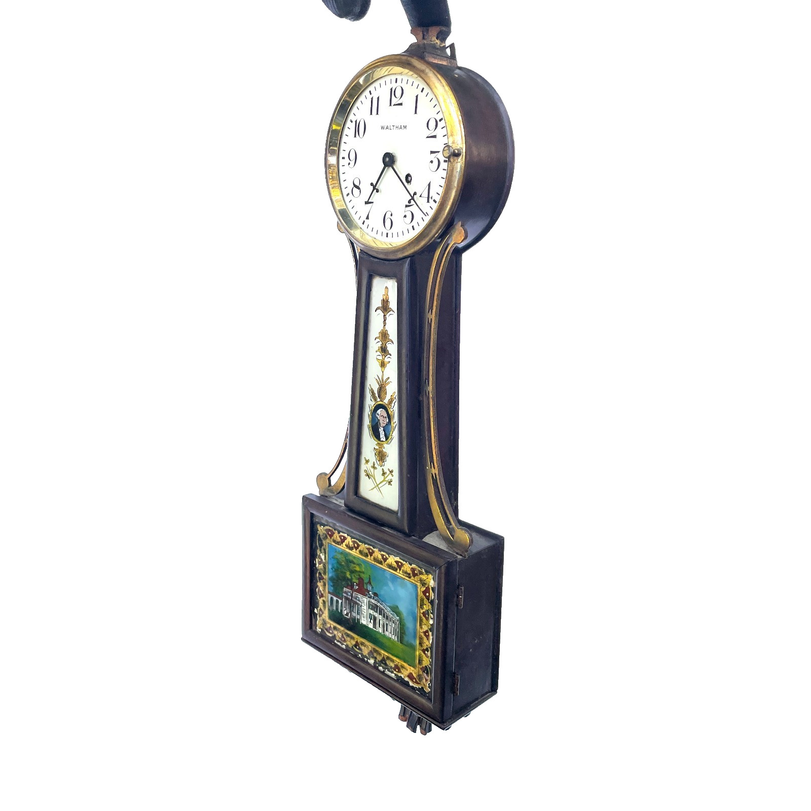 Rare Antique Waltham George Washington Banjo 8 Day Clock For Repair