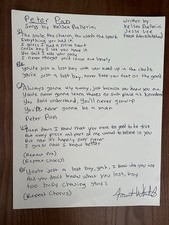 Kelsea Ballerini PETER PAN 1/1 Handwritten Lyrics Signed Forest Glen Whitehead picture
