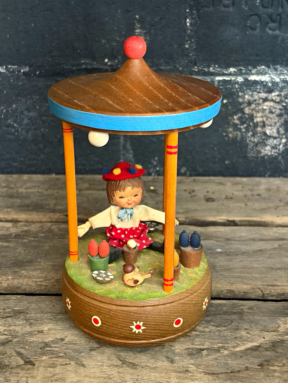 Vintage ANRI Wooden Gazebo Music Box – Working