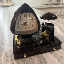 Vintage Clock Musical Trinket Box Train Moves Boat Rocks picture