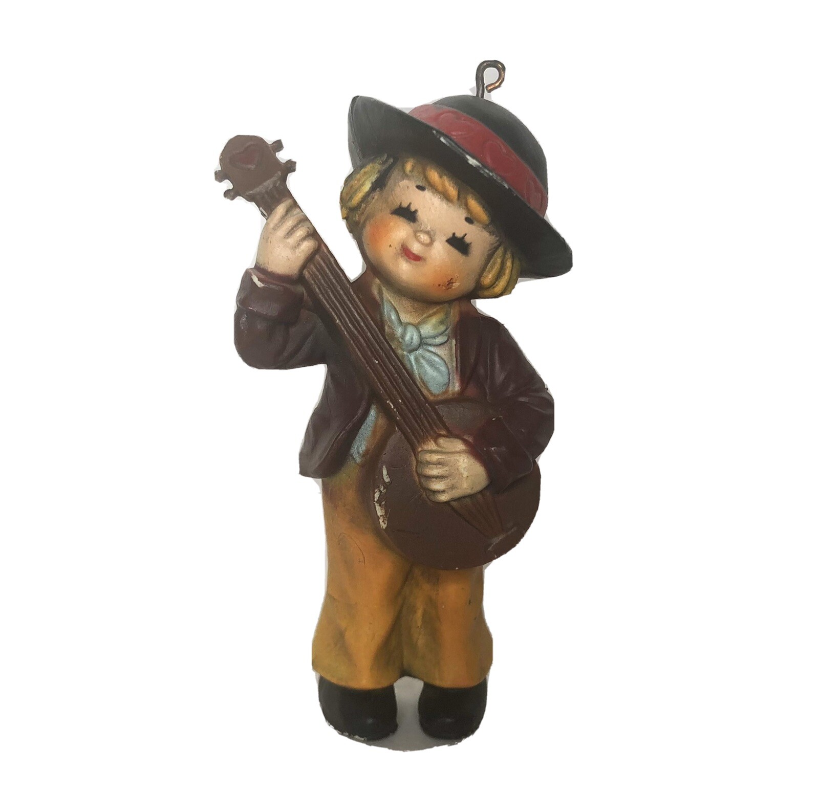 Anri Style Boy with Banjo Hat Vintage Christmas Ornament Japan 3