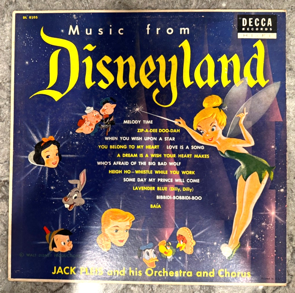 Vintage Vinyl Walt Disney MUSIC FROM DISNEYLAND Decca Jack Pleis