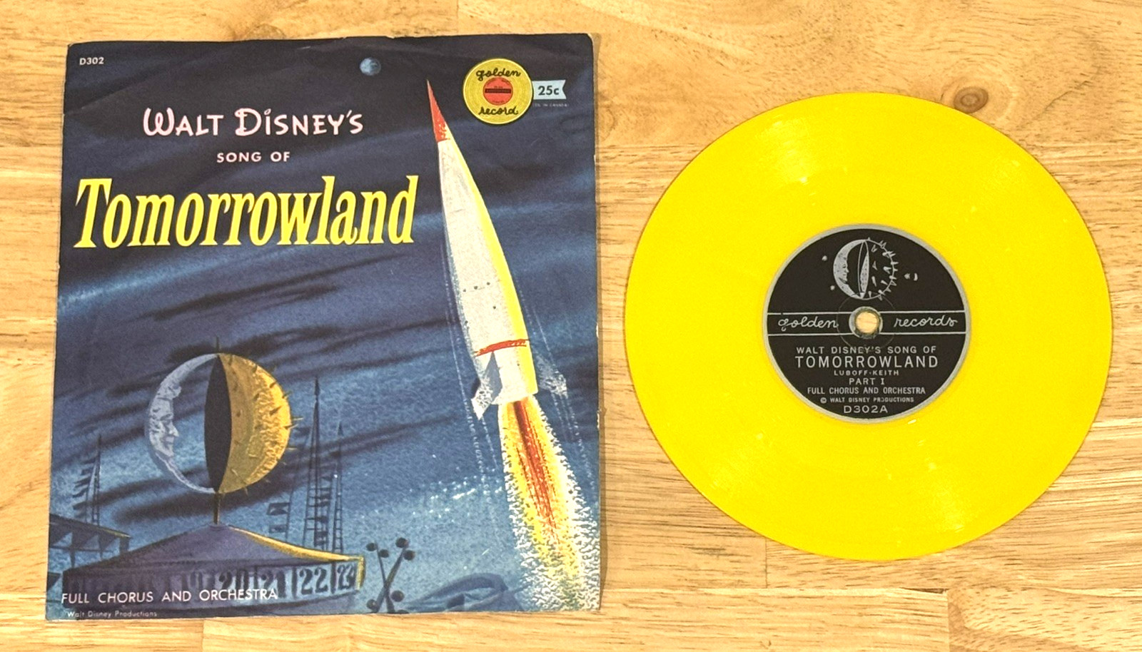 Walt Disney's Song of Tomorrowland Golden Records 45 Yellow Record w/Sleeve 1956