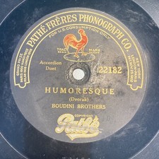 Boudini Brothers - accordion 78 rpm PATHE 22182 Humoresque 1921 vertical V+ picture