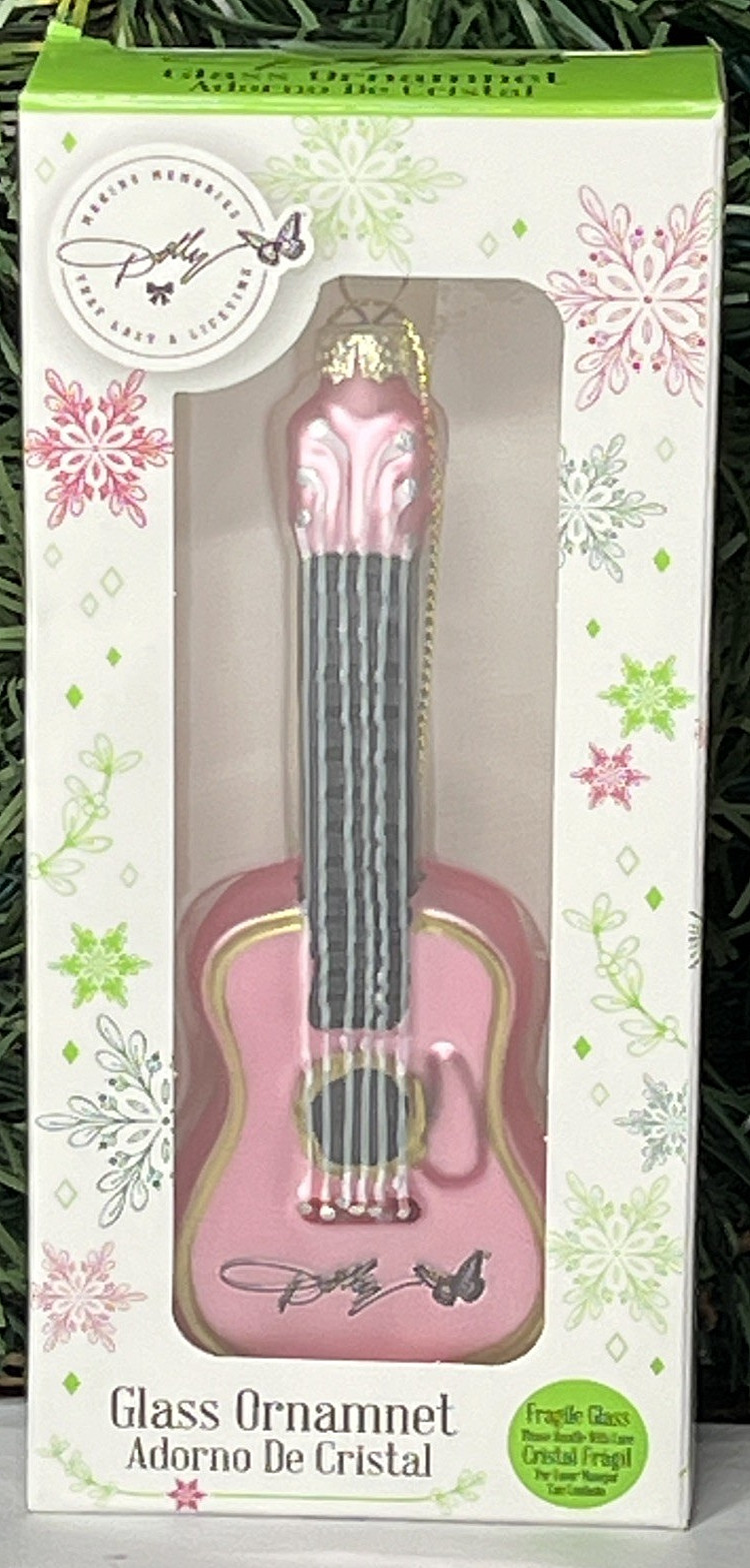 Dolly Parton Pink Guitar Glass Christmas Ornament Country Music Ruz NIB