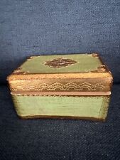 Vintage Wood Music Box Florentine Reuge Musical Movemet Switzerland Gold Green picture