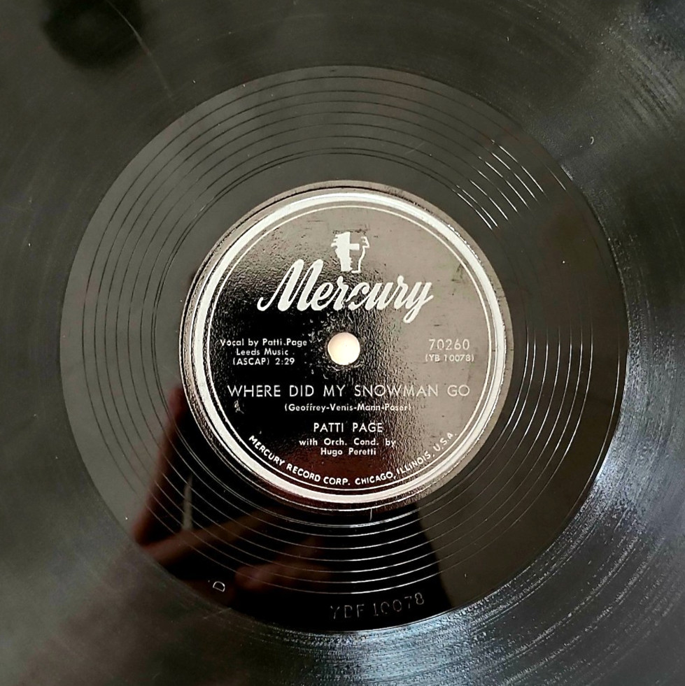 1950s Patti Page Where Did My Snowman Go Mercury 78 RPM Record Vintage Tradition