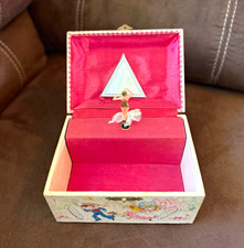 Vintage 1970’s  Ballerina Jewelry Music Box w/ Winding Key, Wooden, Pink picture