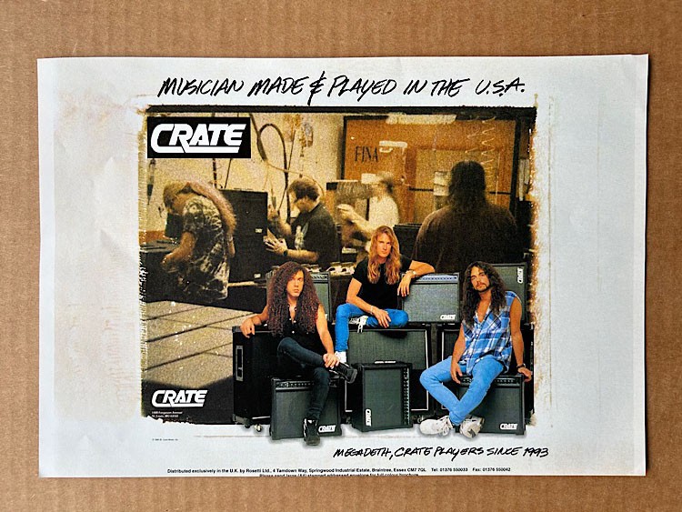 MEGADETH CRATE MEMORABILIA original music press advert from 1995 for Crate amps