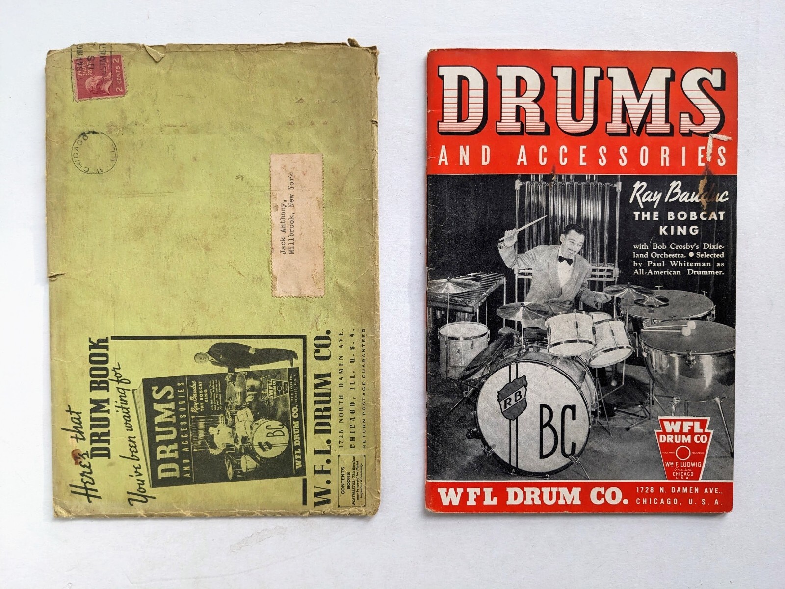 1939 WFL DRUMS & DRUM ACCESSORIES CATALOG with its Mailing Envelope ILLUSTRATED