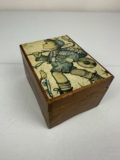 Vintage Linden Wooden Music Jewelry Dresser Box Boy W Banjo Japan picture