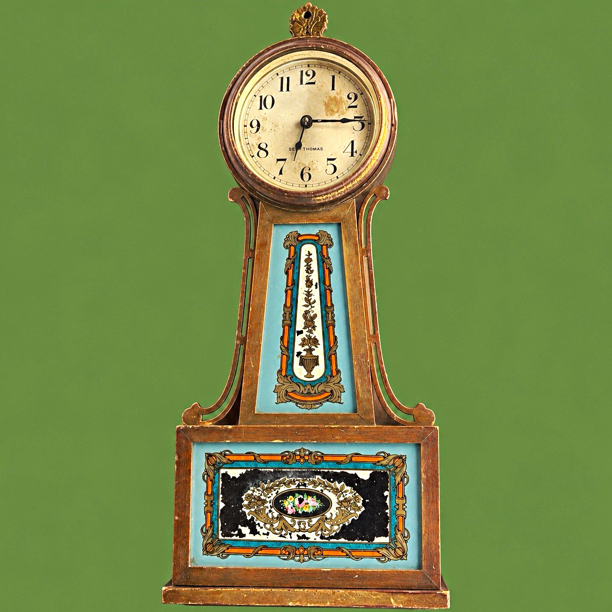 Seth Thomas Banjo #1 Antique Banjo Wall Clock Analog Wood Glass Arabic