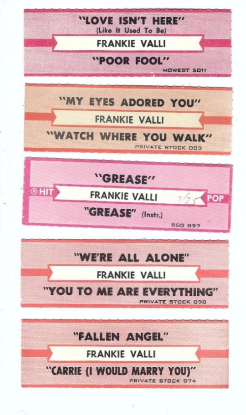 Frankie Valli Lot of 5 Hand Picked Jukebox Title Strips No Doubles