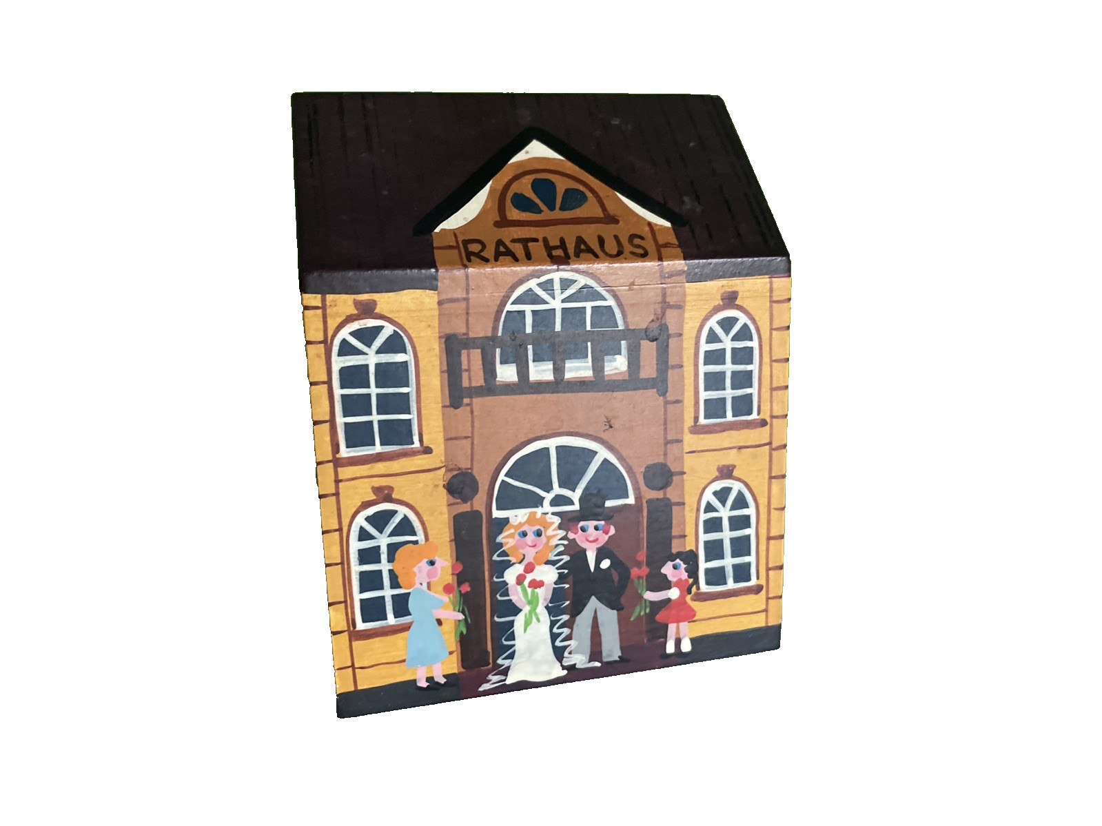 Vintage Reuge Music Box Wood Rathaus town hall house paint Switzerland  - WORKS
