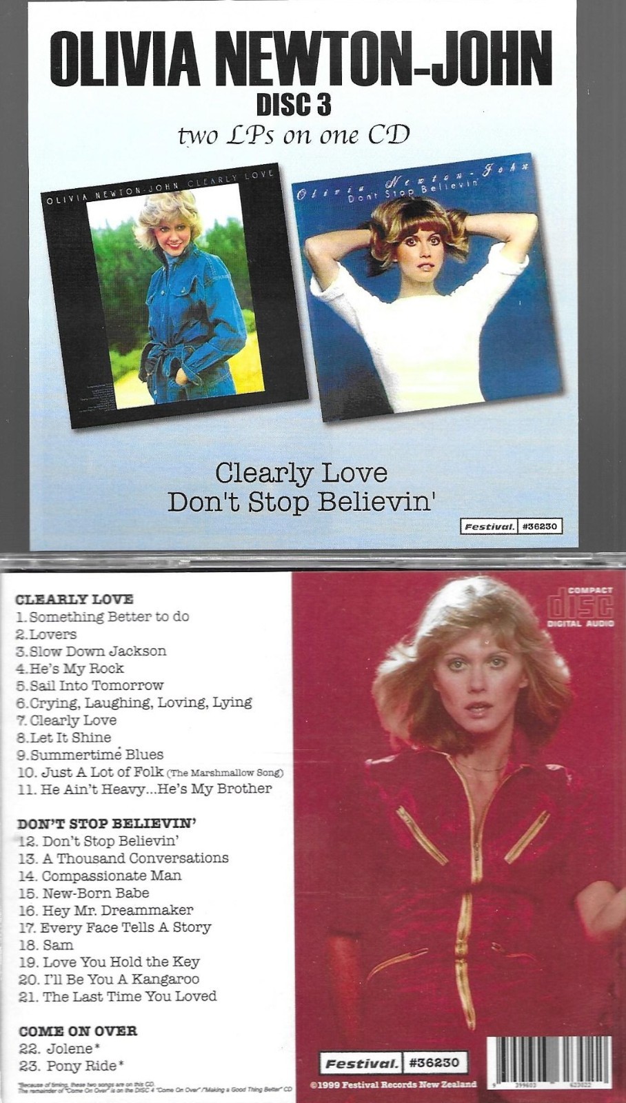 OLIVIA NEWTON-JOHN CLEARLY LOVE/DON'T STOP BELIEVIN'-2 LPs/1 CD LIKE NEW IMPORT