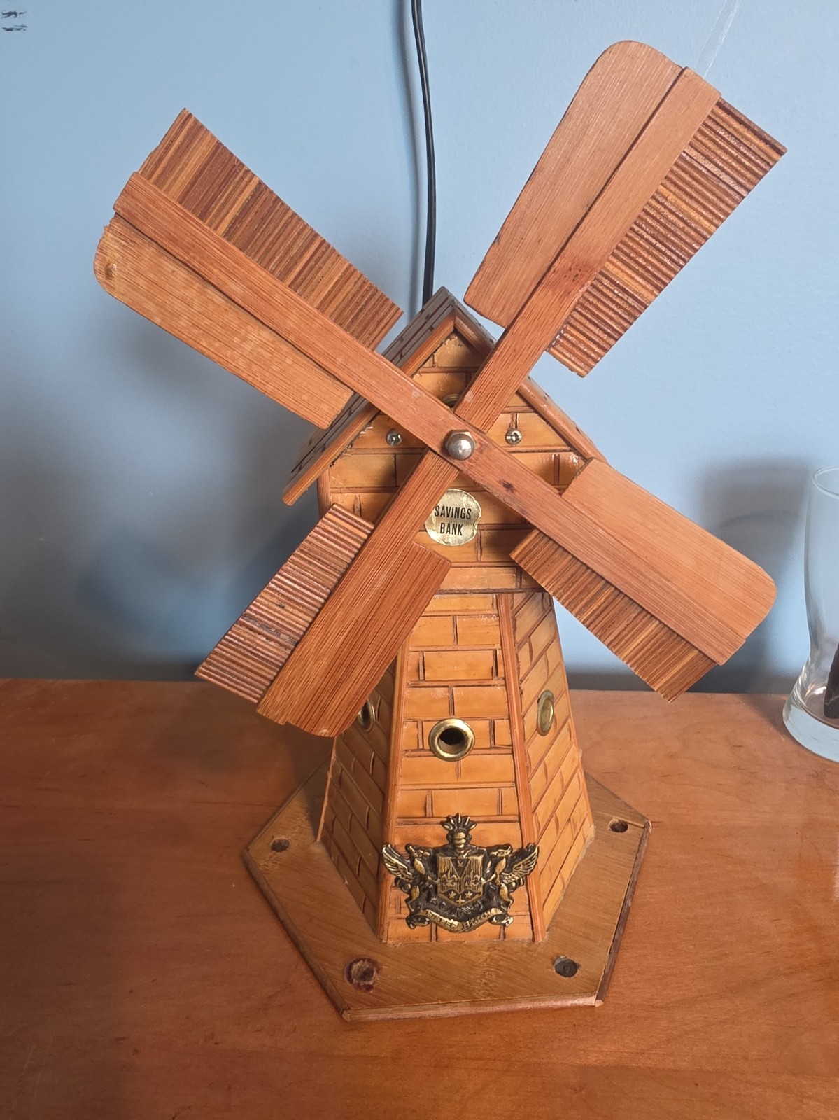 vintage 1970s S. Sper Bijou Windmill Music Bamboo Thermometer Bank.