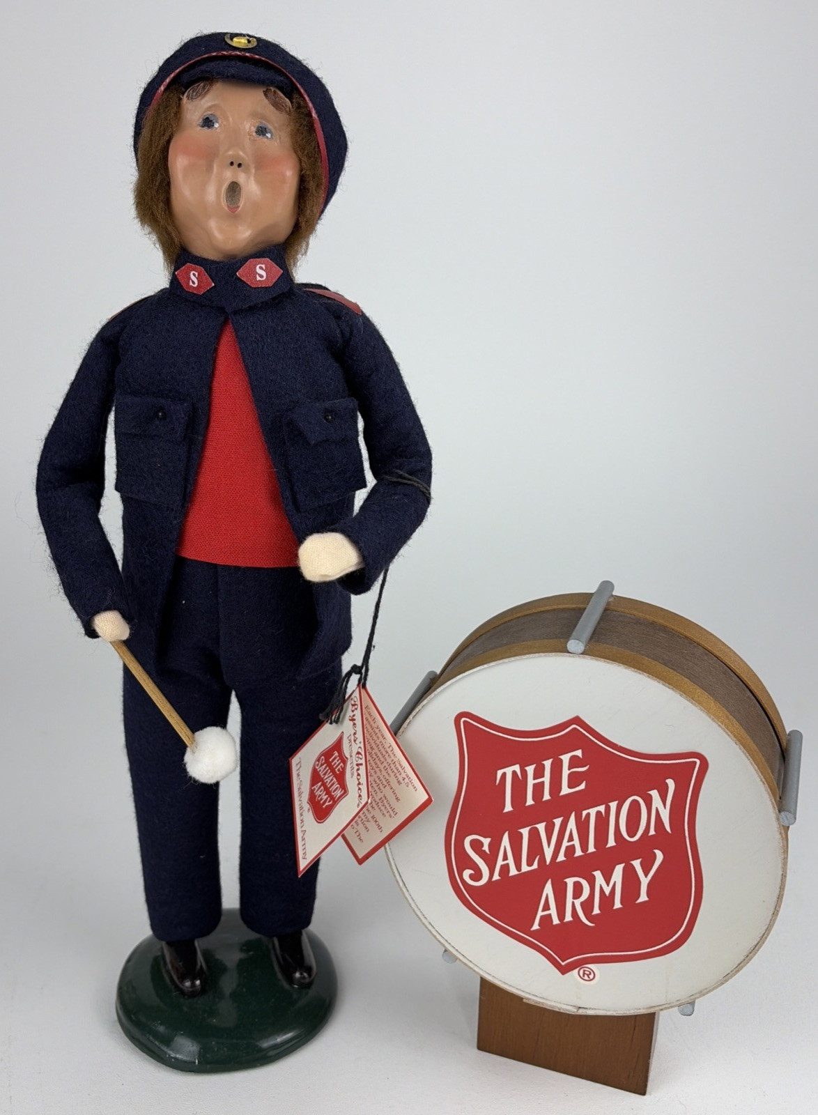 Vintage Byers Choice Salvation Army Bass Drum Player 1996 With Drum Signed