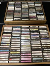 Huge Vintage Cassette Tape Collection with 2 Wooden Wall-Mount Storage Racks picture